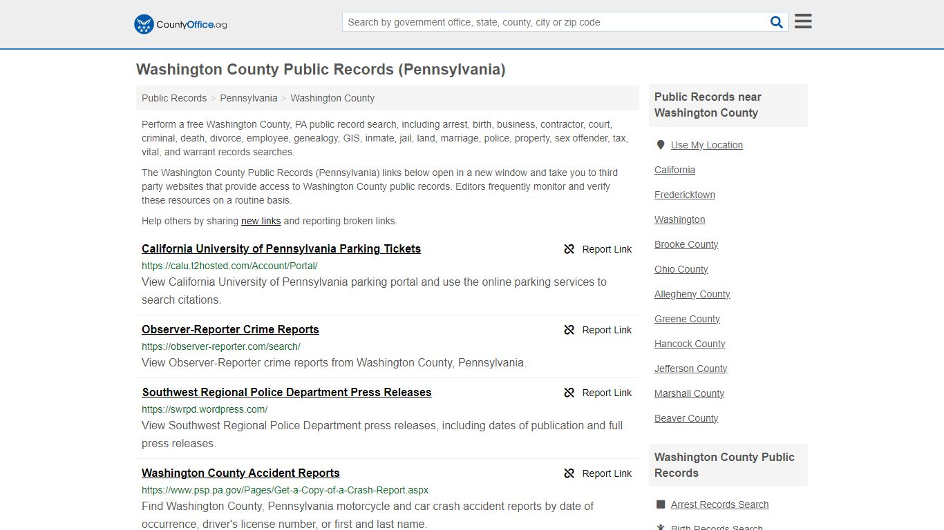 Public Records - Washington County, PA (Business, Criminal, GIS ...